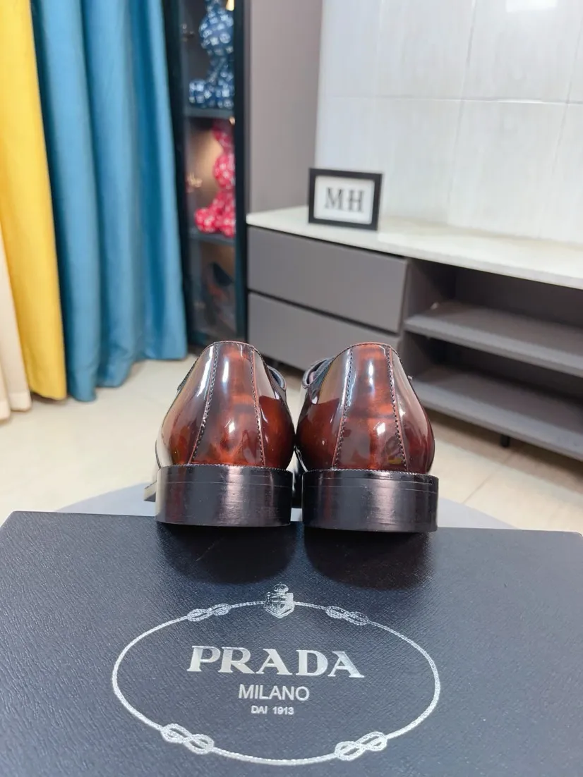 Men's shoes 💰560🌹🌹[Prada leather shoes] Top purchasing agency Original imported Italian custom-made cowhide leather surface, ➕Fully imported water-dyed breathable cowhide lining, original factory special molded sole, super comfortable, size: 38-44